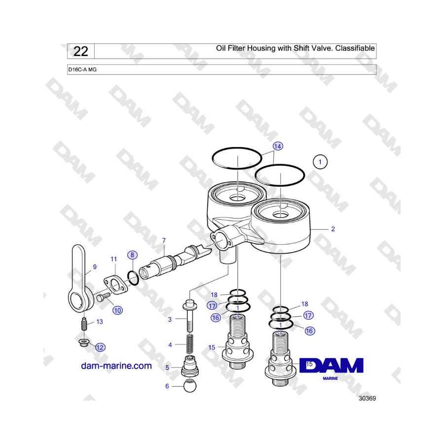 Volvo Penta D16C-A MG - Oil Filter Housing with Shift Valve. Classifiable