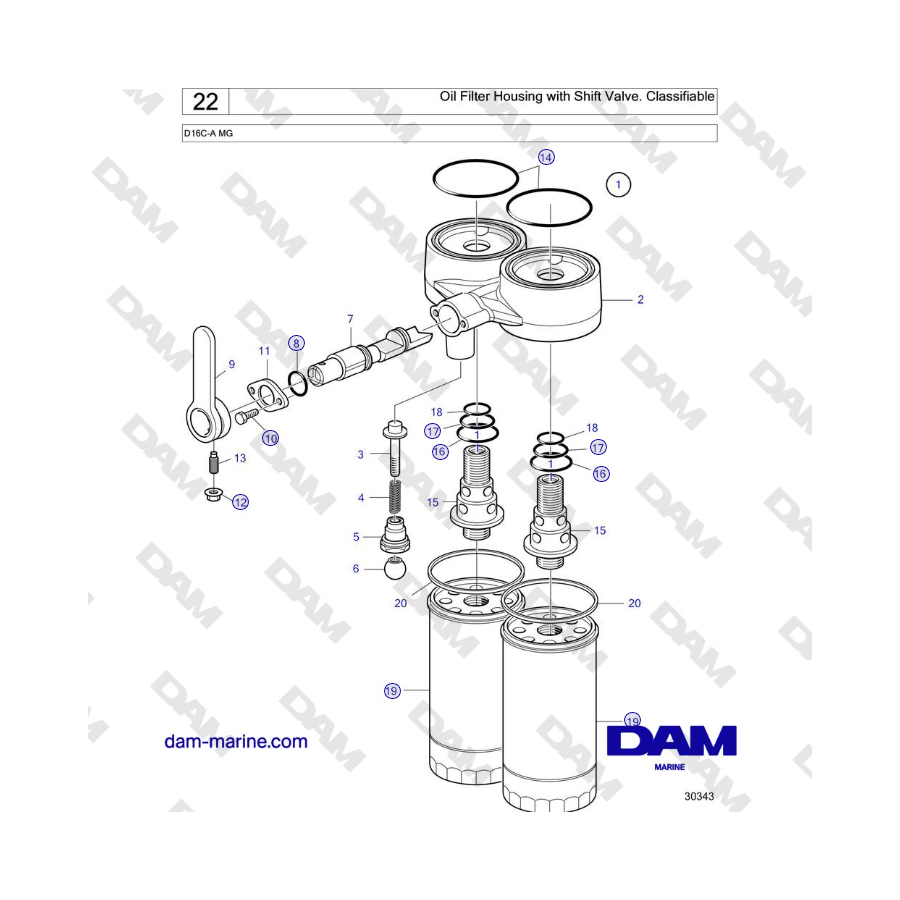 Volvo Penta D16C-A MG - Oil Filter Housing with Shift Valve. Classifiable