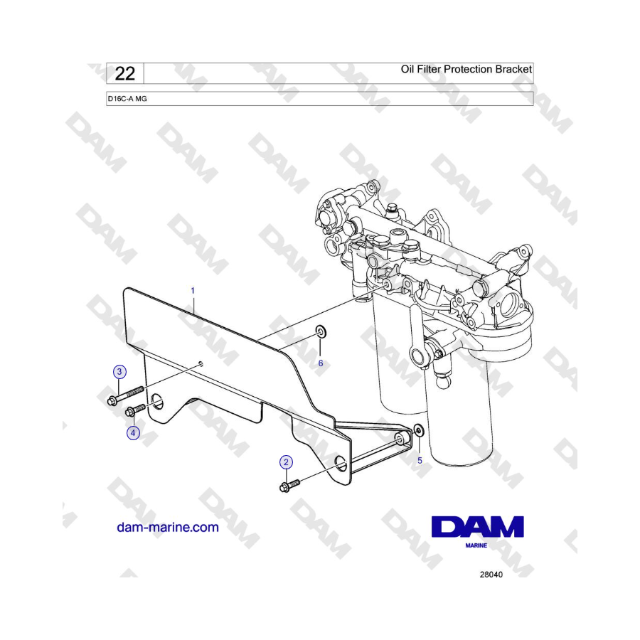 Volvo Penta D16C-A MG - Oil Filter Protection Bracket 