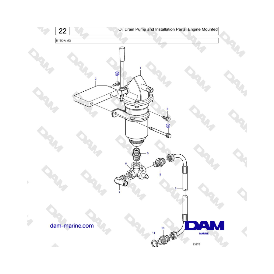 Volvo Penta D16C-A MG - Oil Drain Pump and Installation Parts, Engine Mounted