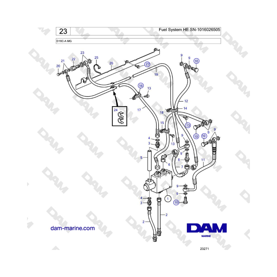 Volvo Penta D16C-A MG - Fuel System HE SN-1016026505 