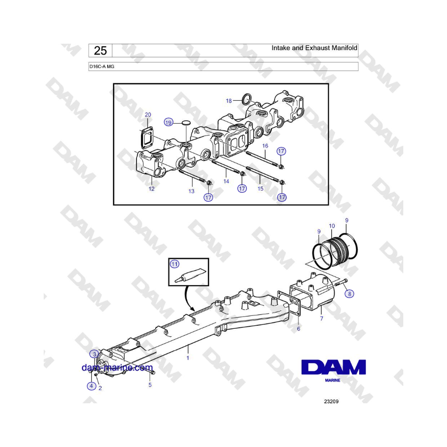 Volvo Penta D16C-A MG - Intake and Exhaust Manifold 