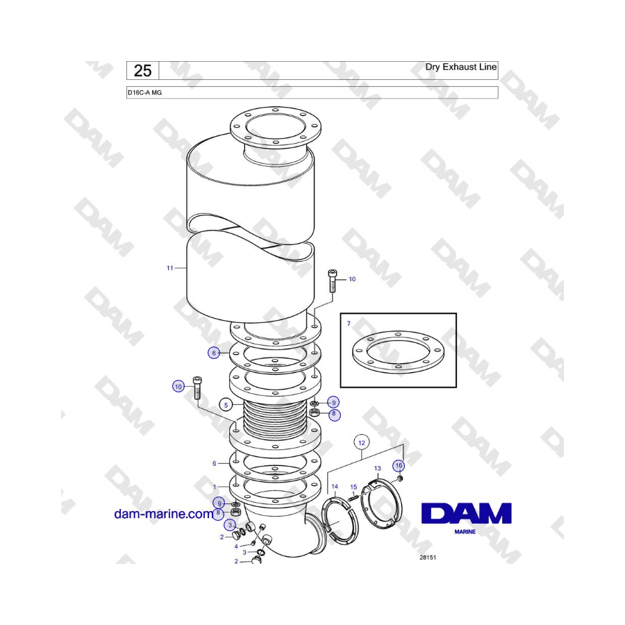 Volvo Penta D16C-A MG - Dry Exhaust Line