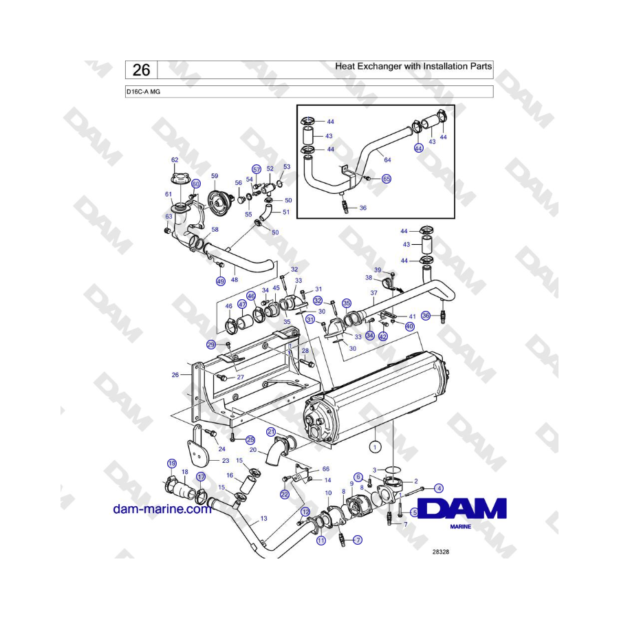 Volvo Penta D16C-A MG - Heat Exchanger with Installation Parts 