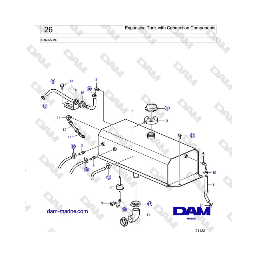 Volvo Penta D16C-A MG - Expansion Tank with Connection Components