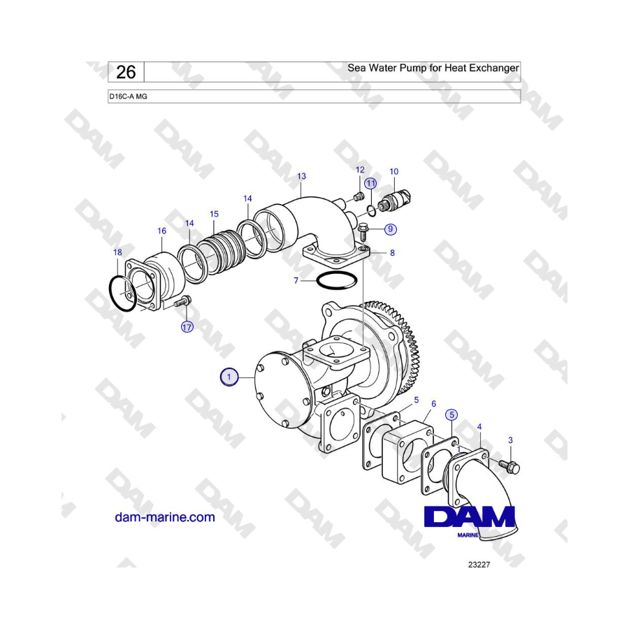 Volvo Penta D16C-A MG - Sea Water Pump for Heat Exchanger 