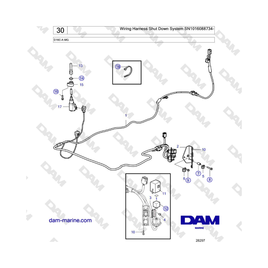 Volvo Penta D16C-A MG - Wiring Harness Shut Down System