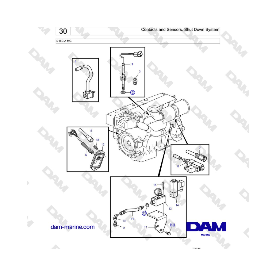 Volvo Penta D16C-A MG - Contacts and Sensors. Shut Down System