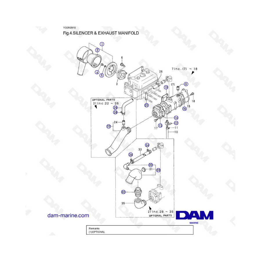 Yanmar 2QM15 - SILENCER & EXHAUST MANIFOLD