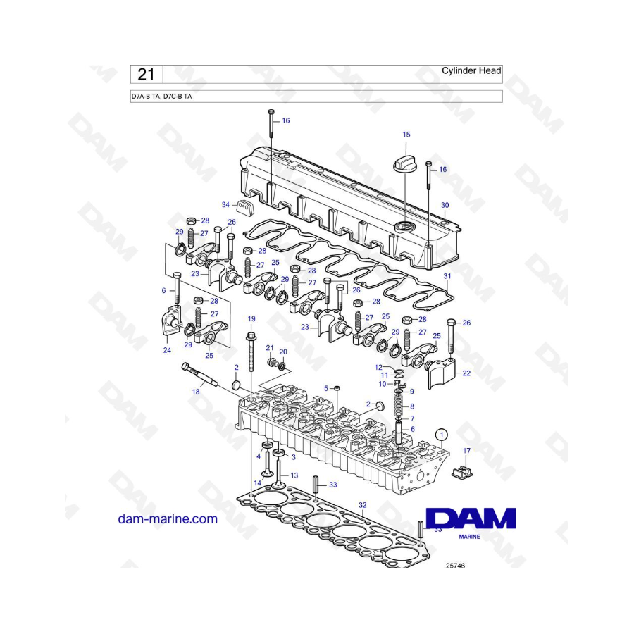 Volvo Penta D5A-T, D5A-TA, D5A-B TA - Cylinder Head 