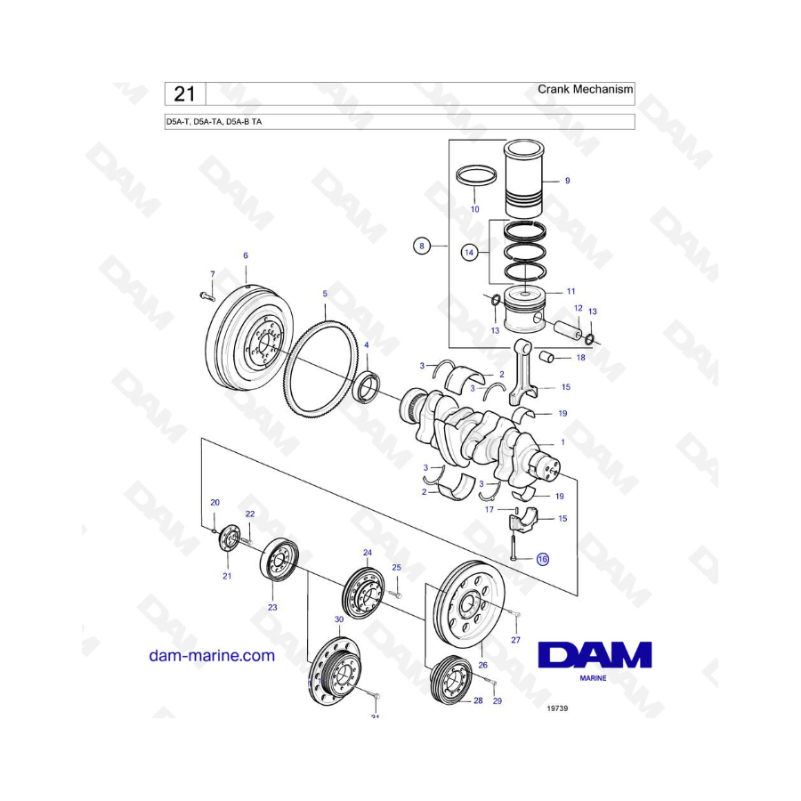 Volvo Penta D5A-T, D5A-TA - Crank Mechanism 