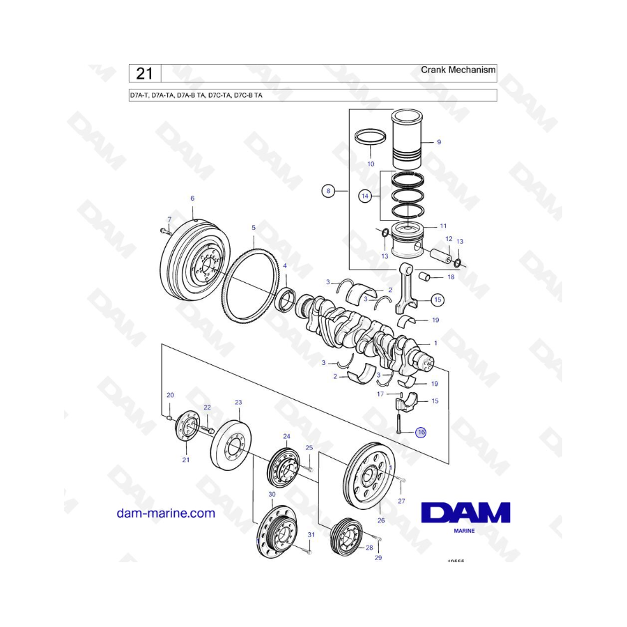 Volvo Penta D7A-T, D7A-TA - Crank Mechanism