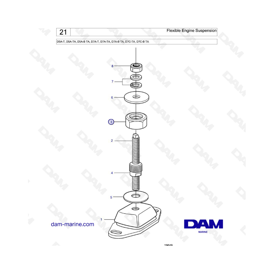 Volvo Penta D5A-T, D5A-TA, D5A-B TA, D7A-T, D7A-TA, D7A-B TA - Flexible Engine Suspension