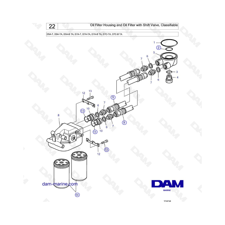 Volvo Penta D5A-T, D5A-TA, D5A-B TA, D7A-T, D7A-TA, D7A-B TA - Oil Filter Housing with Shift Valve. Classifiable 