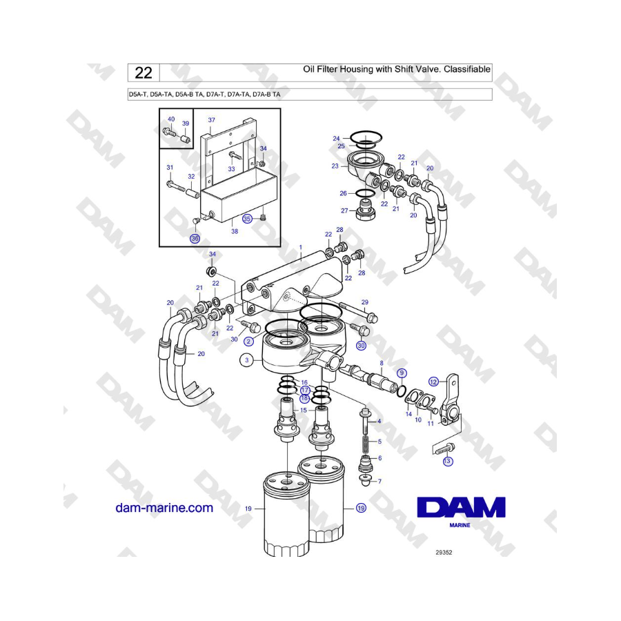 Volvo Penta D5A-T, D5A-TA, D5A-B TA, D7A-T, D7A-TA, D7A-B TA - Oil Filter Housing with Shift Valve. Classifiable 