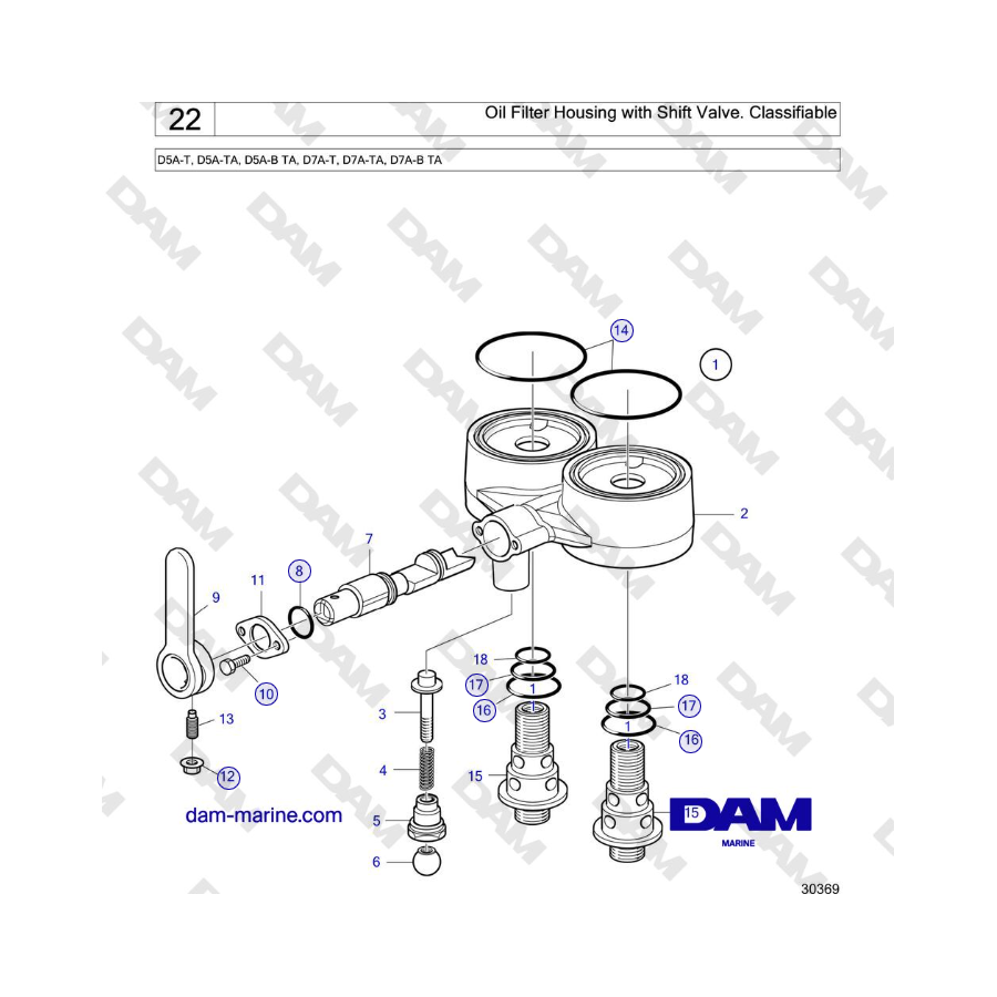 Volvo Penta D5A-T, D5A-TA, D5A-B TA, D7A-T, D7A-TA, D7A-B TA - Oil Filter Housing with Shift Valve. Classifiable