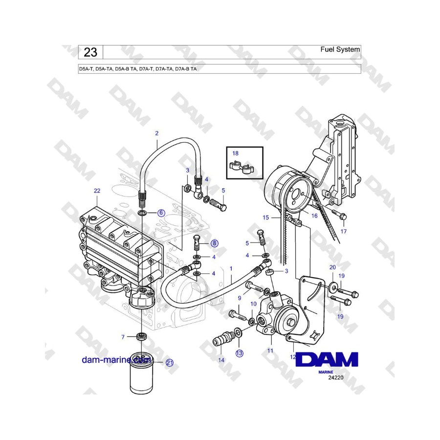 Volvo Penta D5A-T, D5A-TA, D5A-B TA, D7A-T, D7A-TA, D7A-B TA - Fuel System