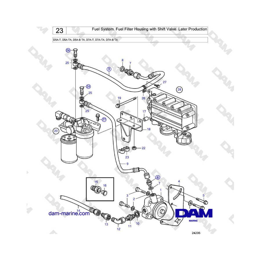 Volvo Penta D5A-T, D5A-TA, D5A-B TA, D7A-T, D7A-TA, D7A-B TA - Fuel System. Fuel Filter Housing with Shift Valve