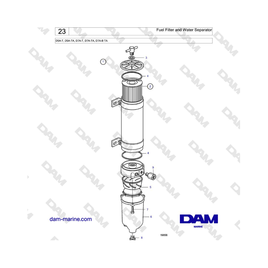 Volvo Penta D5A-T, D5A-TA, D7A-T, D7A-TA, D7A-B TA - Fuel Filter and Water Separator