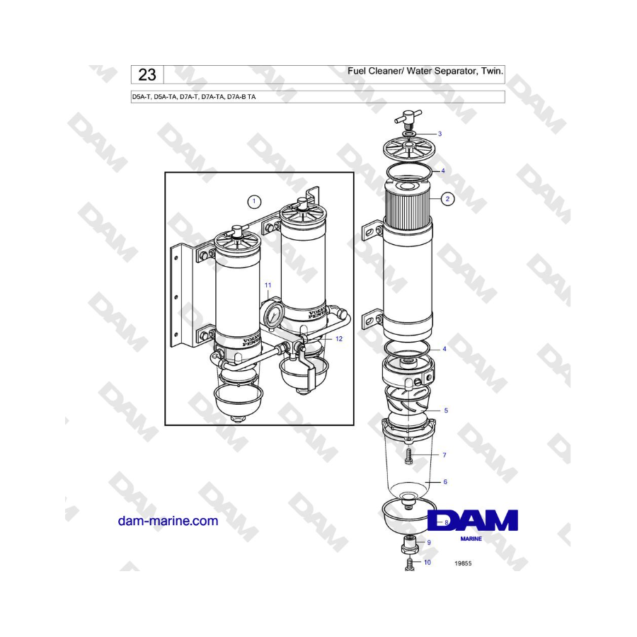 Volvo Penta D5A-T, D5A-TA, D7A-T, D7A-TA, D7A-B TA - Fuel Cleaner/ Water Separator, Twin