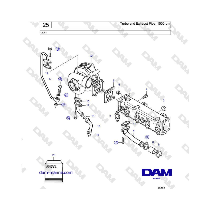 Volvo Penta D5A-T - Turbo and Exhaust Pipe