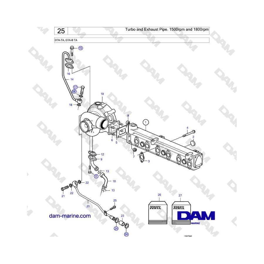 Volvo Penta D7A-TA, D7A-B TA - Turbo and Exhaust Pipe