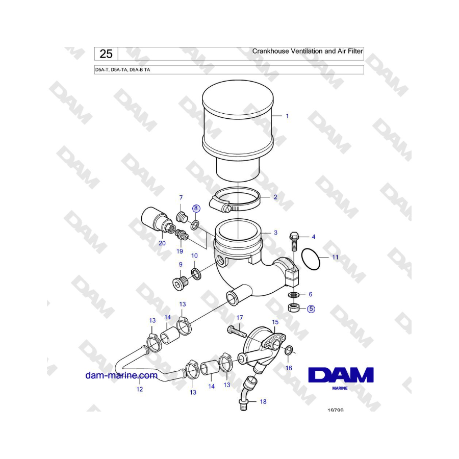 Volvo Penta D5A-T, D5A-TA, D5A-B TA - Crankhouse Ventilation and Air Filter 