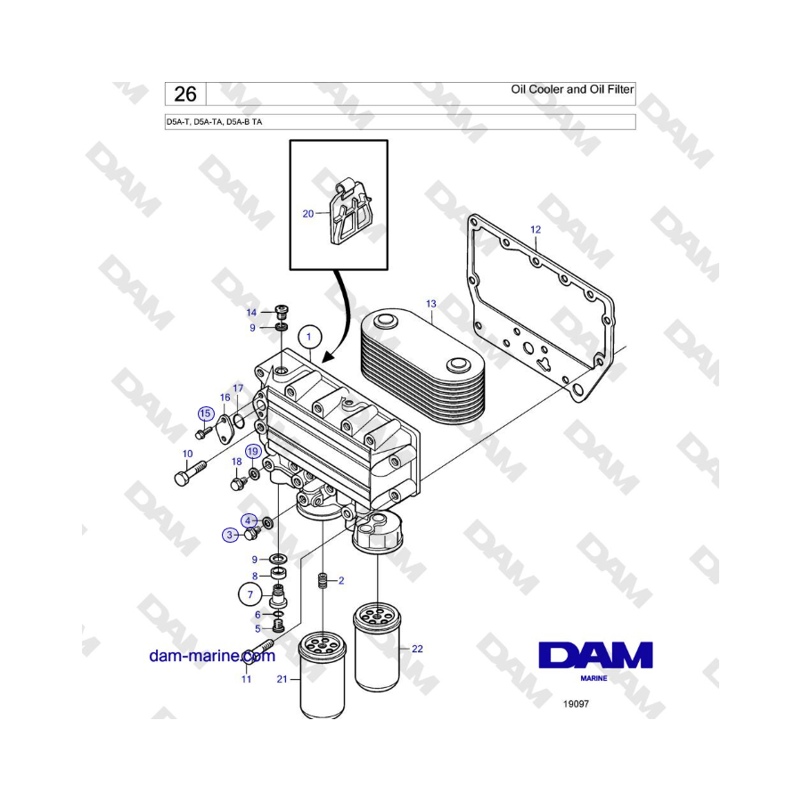 Volvo Penta D5A-T, D5A-TA, D5A-B TA - Oil Cooler and Oil Filter