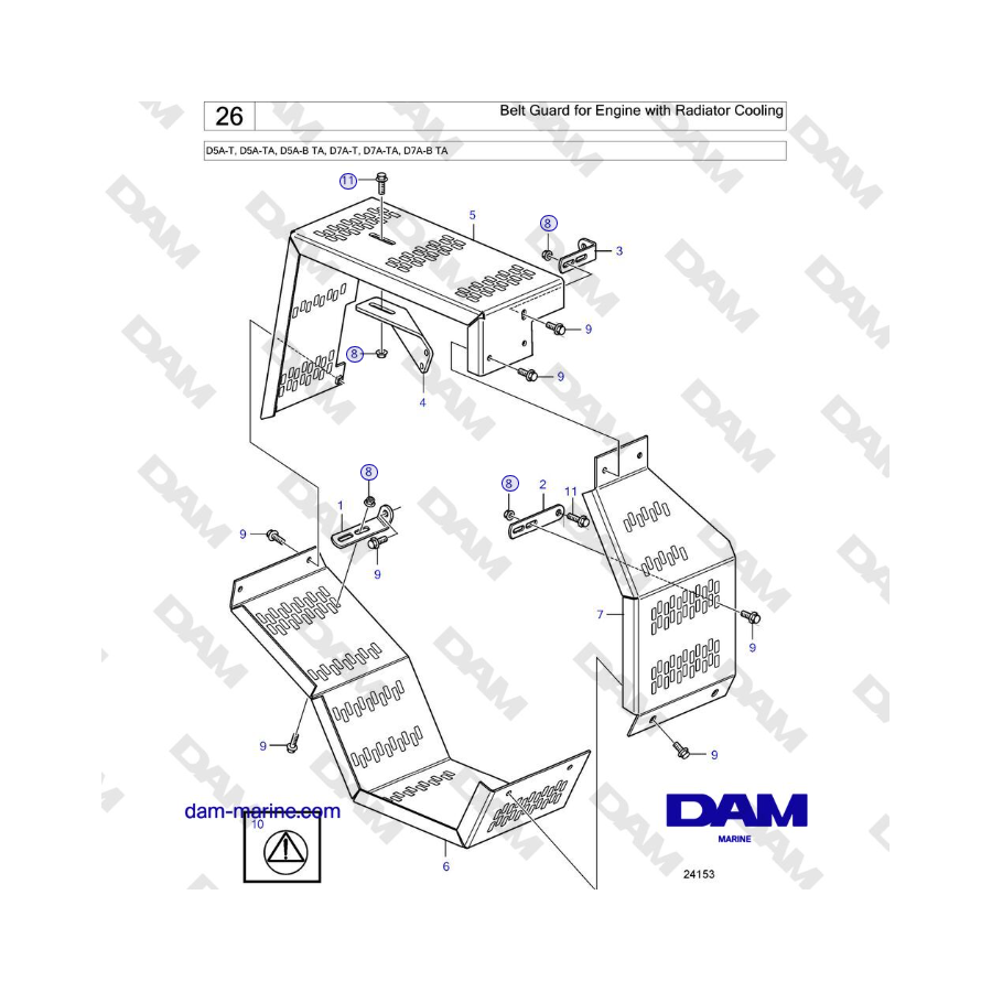 Volvo Penta D5A-T, D5A-TA, D5A-B TA, D7A-T, D7A-TA, D7A-B TA - Belt Guard for Engine with Radiator Cooling