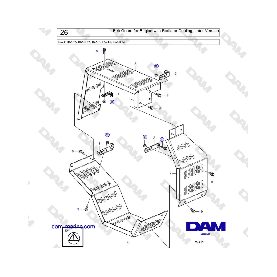 Volvo Penta D5A-T, D5A-TA, D5A-B TA, D7A-T, D7A-TA, D7A-B TA - Belt Guard for Engine with Radiator Cooling