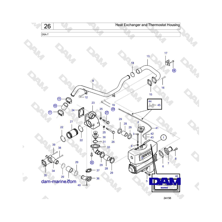 Volvo Penta D5A-T - Heat Exchanger and Thermostat Housing