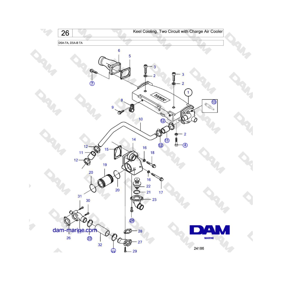 Volvo Penta D5A-TA, D5A-B TA - Keel Cooling, Two Circuit with Charge Air Cooler