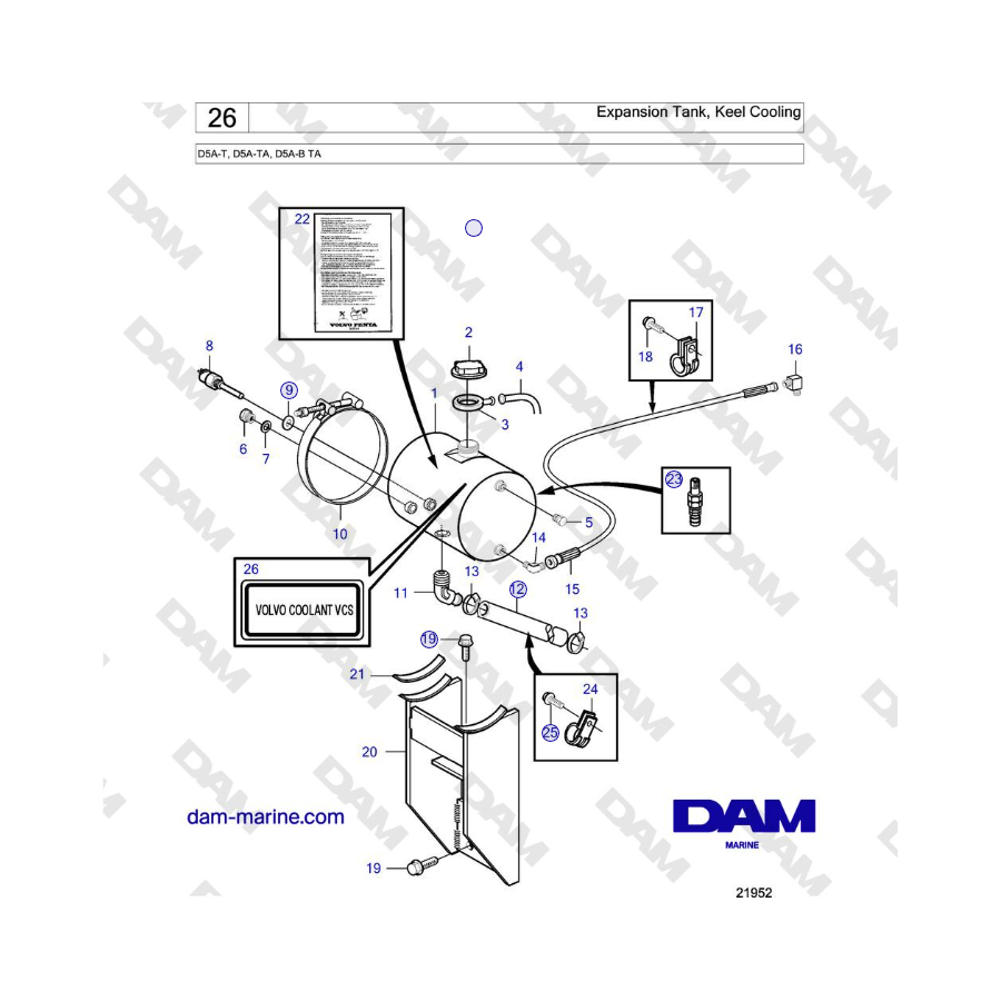 Volvo Penta D5A-T, D5A-TA, D5A-B TA - Expansion Tank, Keel Cooling