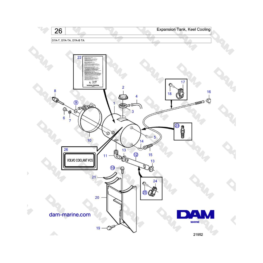 Volvo Penta D7A-T, D7A-TA, D7A-B TA - Expansion Tank, Keel Cooling