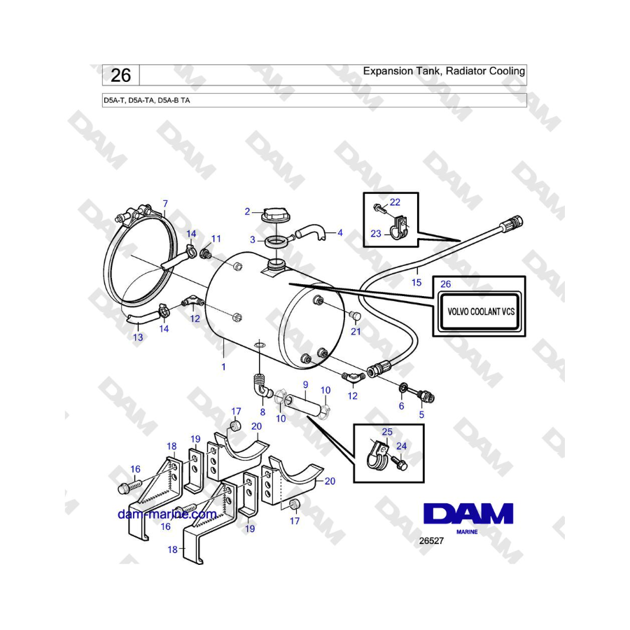 Volvo Penta D5A-T, D5A-TA, D5A-B TA - Expansion Tank, Radiator Cooling