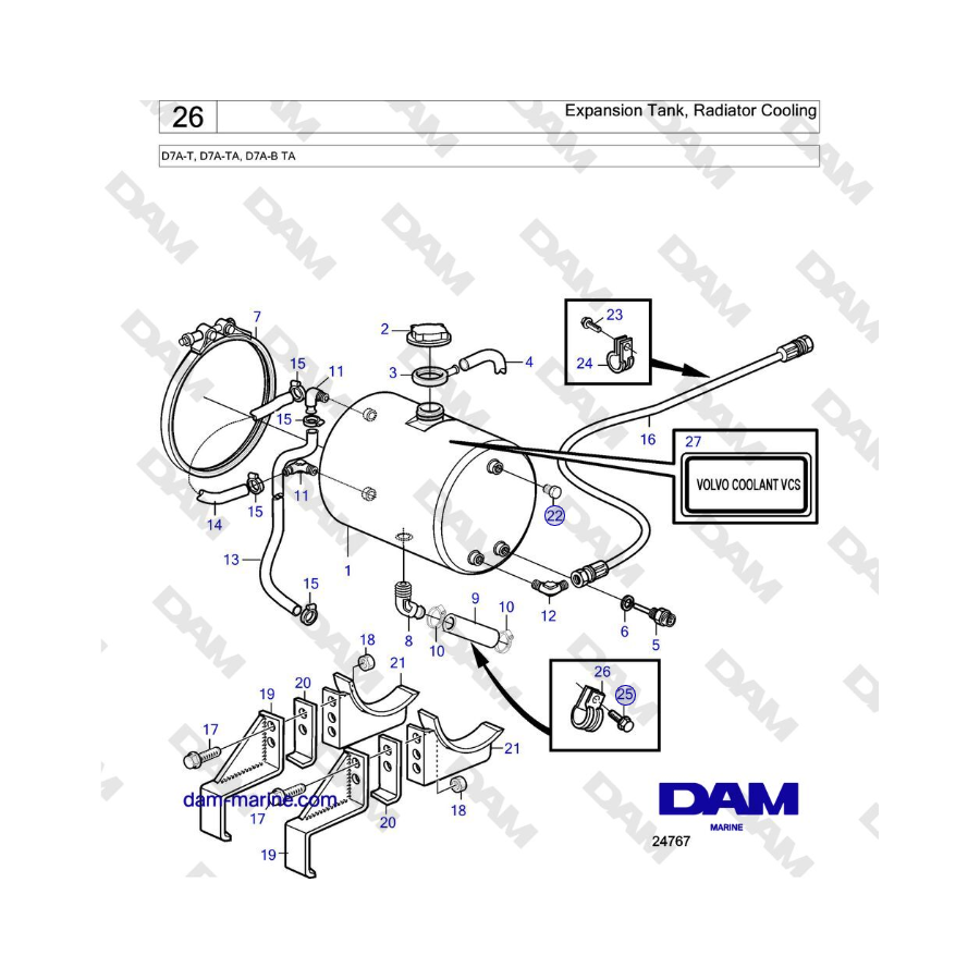 Volvo Penta D7A-T, D7A-TA, D7A-B TA - Expansion Tank, Radiator Cooling 