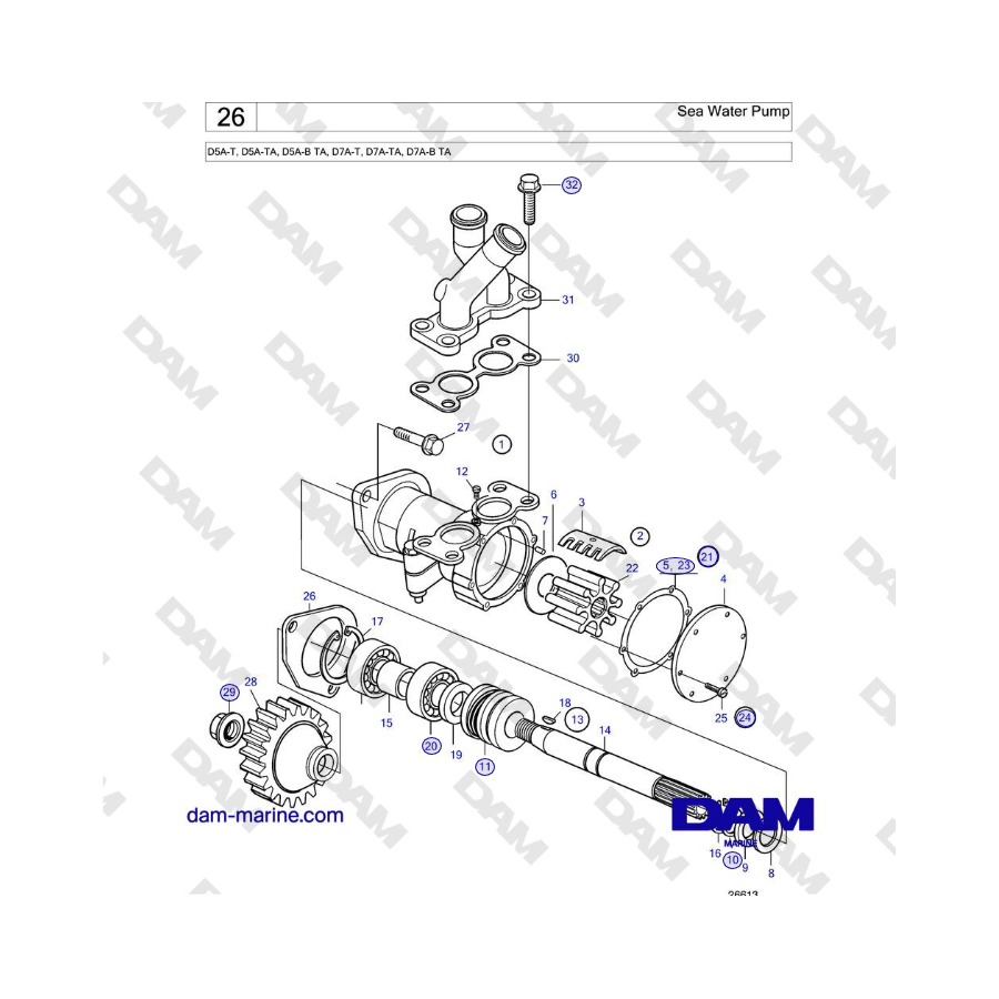 Volvo Penta D5A-T, D5A-TA, D5A-B TA, D7A-T, D7A-TA, D7A-B TA - Sea Water Pump