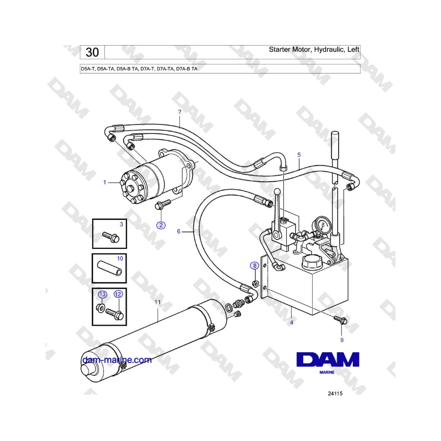 Volvo Penta D5A-T, D5A-TA, D5A-B TA, D7A-T, D7A-TA, D7A-B TA - Starter Motor, Hydraulic, Left