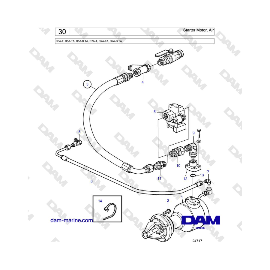 Volvo Penta D5A-T, D5A-TA, D5A-B TA, D7A-T, D7A-TA, D7A-B TA - Starter Motor, Air