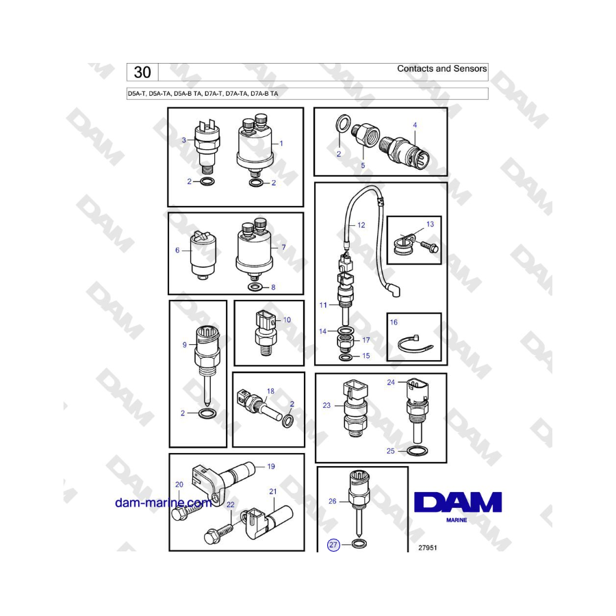 Volvo Penta D5A-T, D5A-TA, D5A-B TA, D7A-T, D7A-TA, D7A-B TA - Contacts and Sensors