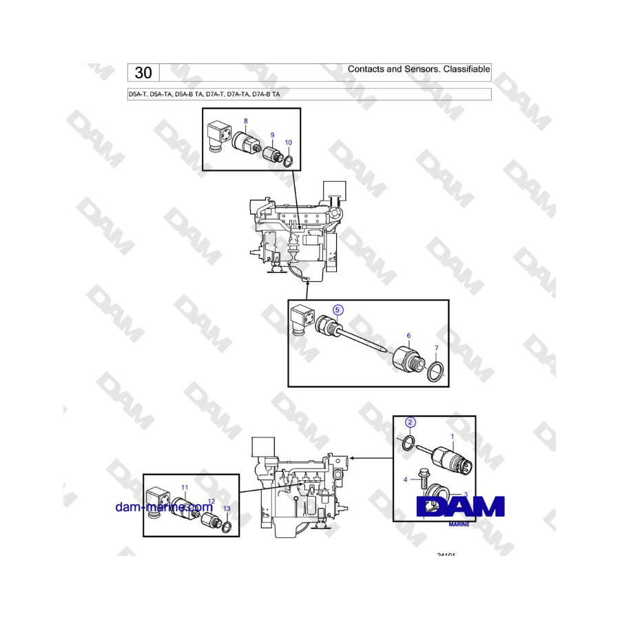 Volvo Penta D5A-T, D5A-TA, D5A-B TA, D7A-T, D7A-TA, D7A-B TA - Contacts and Sensors. Classifiable