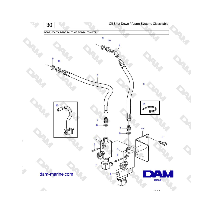 Volvo Penta D5A-T, D5A-TA, D5A-B TA, D7A-T, D7A-TA, D7A-B TA - Oil Shut Down / Alarm System. Classifable