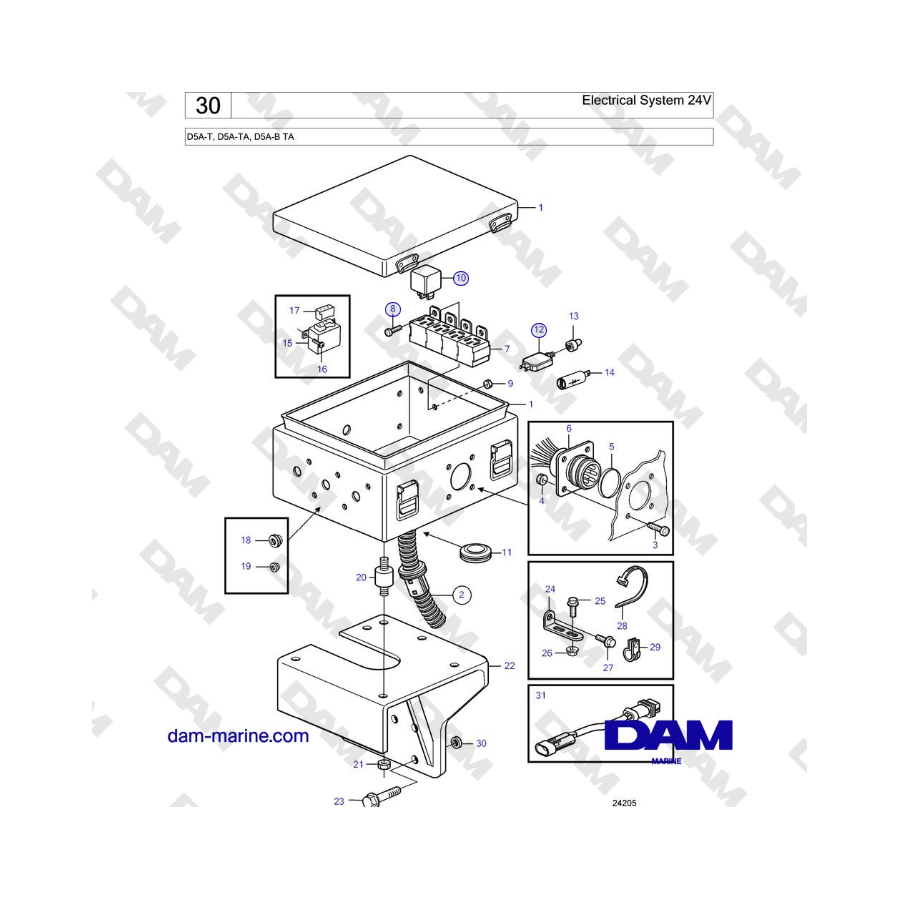 Volvo Penta D5A-T, D5A-TA, D5A-B TA - Electrical System 24V 