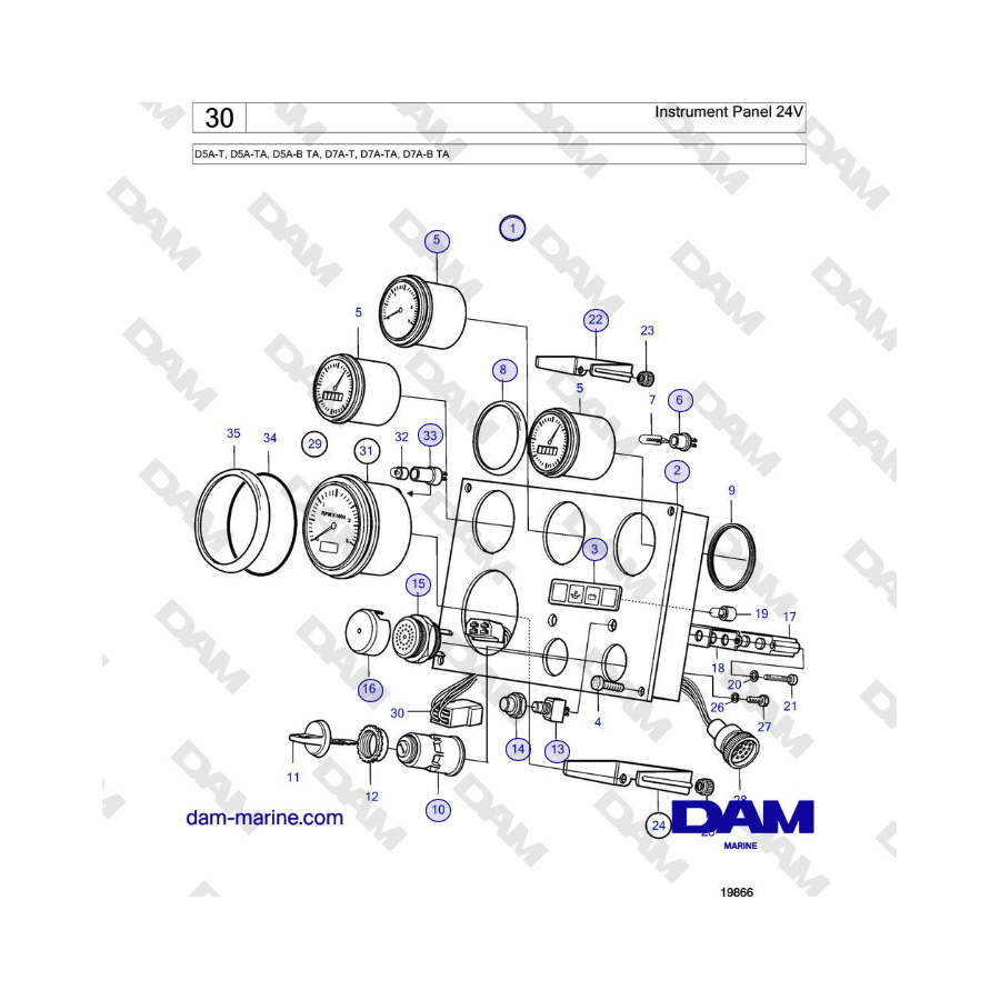 Volvo Penta D5A-T, D5A-TA, D5A-B TA, D7A-T, D7A-TA, D7A-B TA - Instrument Panel 24V