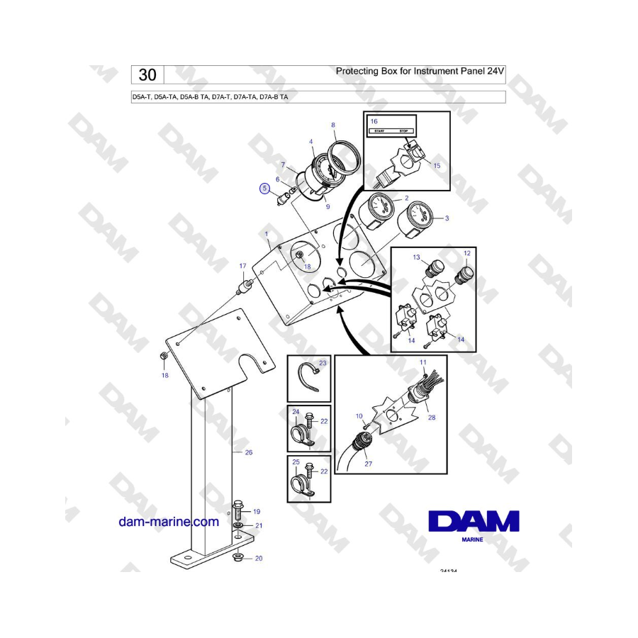 Volvo Penta D5A-T, D5A-TA, D5A-B TA, D7A-T, D7A-TA, D7A-B TA - Protecting Box for Instrument Panel 24V