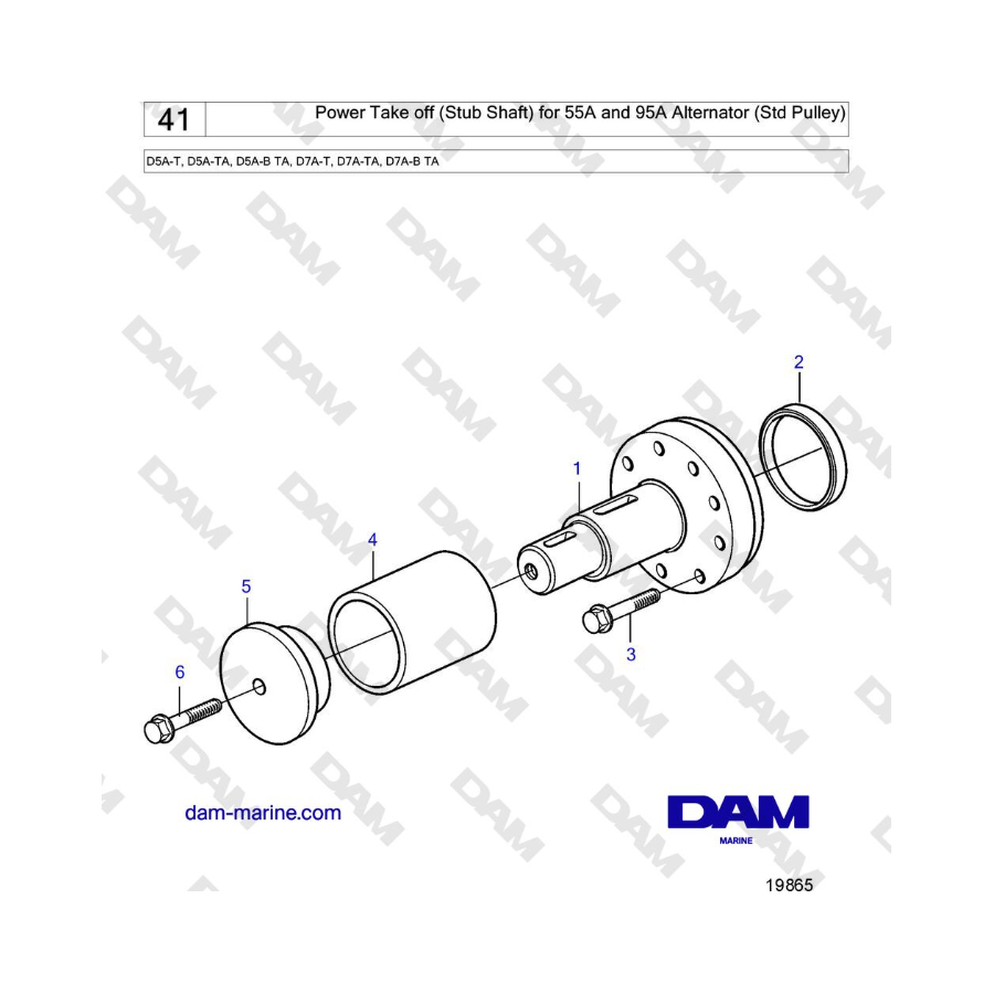 Volvo Penta D5A-T, D5A-TA, D5A-B TA, D7A-T, D7A-TA, D7A-B TA - Power Take off (Stub Shaft) for 55A and 95A Alternator