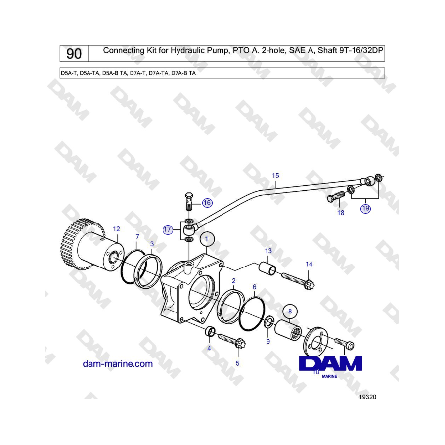 Volvo Penta D5A-T, D5A-TA, D5A-B TA, D7A-T, D7A-TA, D7A-B TA - Connecting Kit for Hydraulic Pump