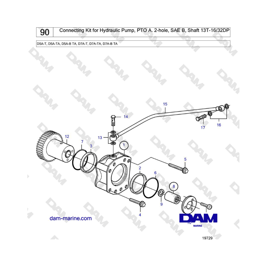 Volvo Penta D5A-T, D5A-TA, D5A-B TA, D7A-T, D7A-TA, D7A-B TA - Connecting Kit for Hydraulic Pump