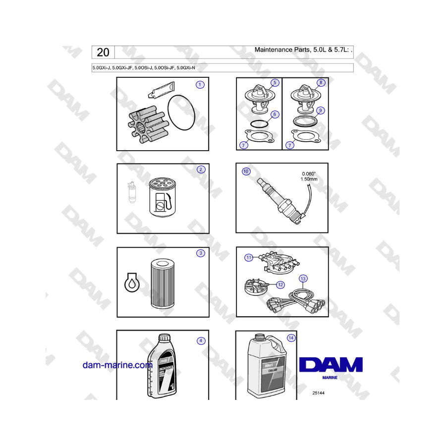 Volvo Penta 5.0GXi-J, 5.0GXi-JF, 5.0OSi-J, 5.0OSi-JF, 5.0GXi-N - Maintenance Parts, 5.0L & 5.7L