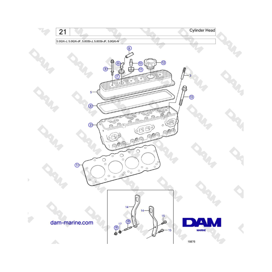 Volvo Penta 5.0GXi-J, 5.0GXi-JF, 5.0OSi-J, 5.0OSi-JF, 5.0GXi-N - Cylinder Head